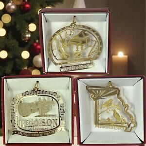 VTG Branson Missouri Music Ornaments 24K Gold Flashed Brass Souvenir Lot